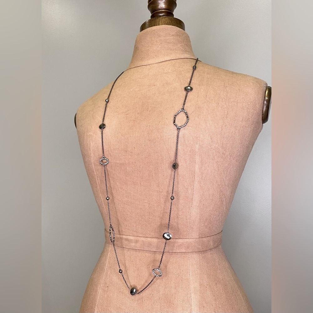 Alexis Bittar station Delano long necklace in Silver w/Pave and Pyrite crystals.
